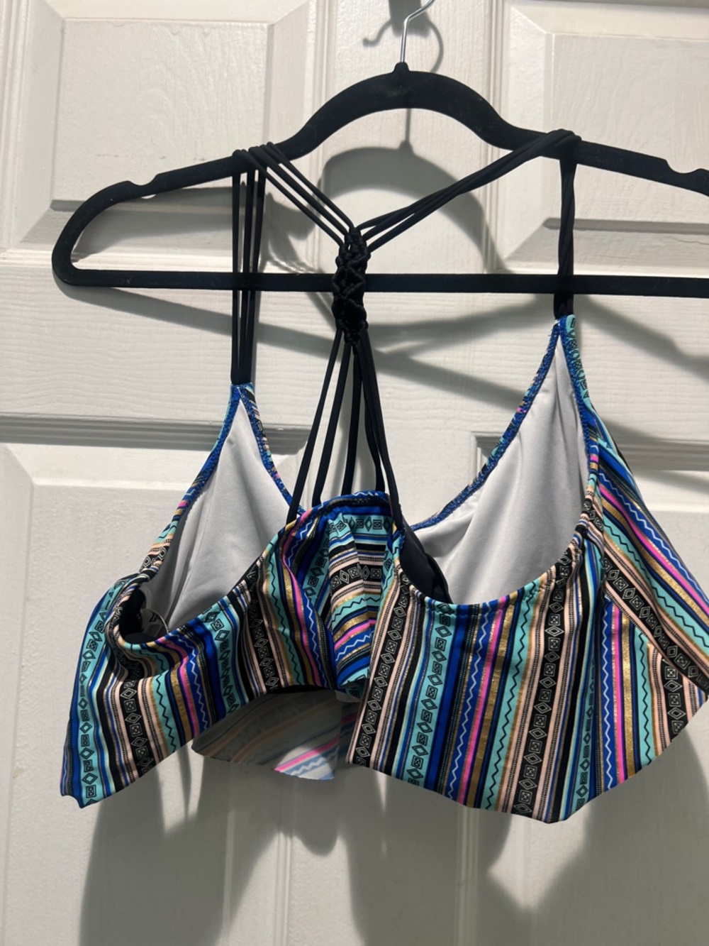 PINK Victoria's Secret Multi-Color Striped Flounce Bikini Top - Picture 3 of 7